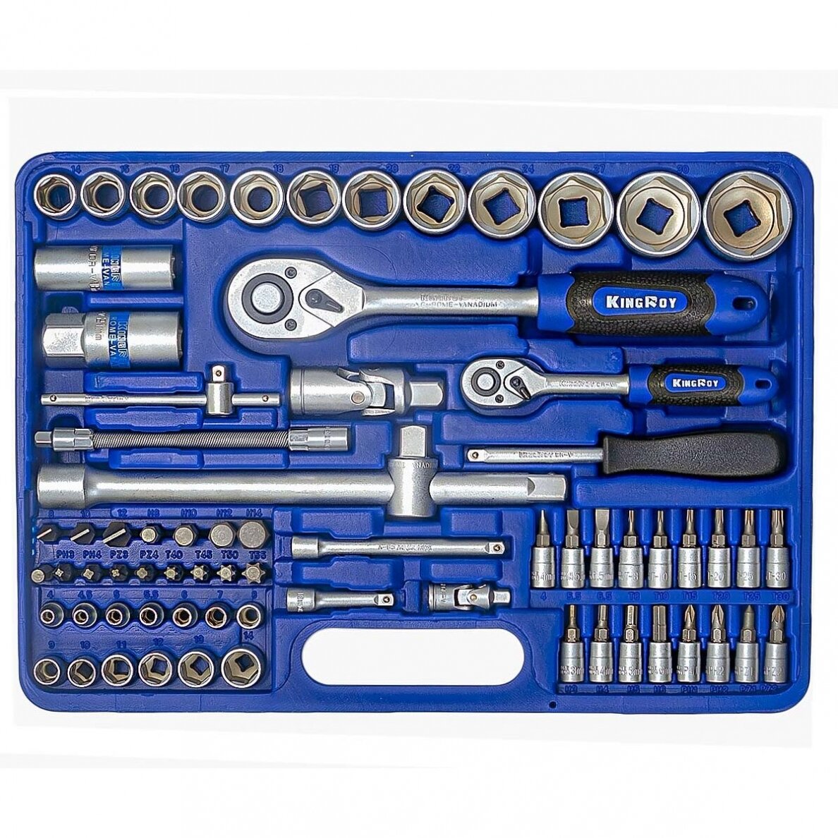 1/4" + 1/2" Galvučių ir raktų rinkinys 82vnt. 4 1/4" + 1/2" Galvučių ir raktų rinkinys 82vnt. 4