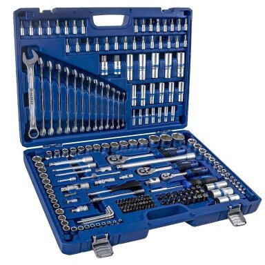 1 / 4" + 3 / 8" + 1 / 2" Galvučių ir raktų rinkinys 218vnt.