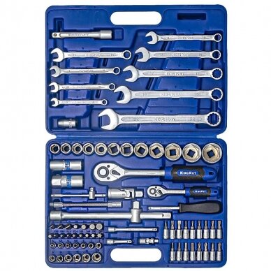 1/4" + 1/2" Galvučių ir raktų rinkinys 82vnt. 2 1/4" + 1/2" Galvučių ir raktų rinkinys 82vnt. 2