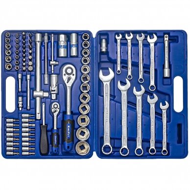 1/4" + 1/2" Galvučių ir raktų rinkinys 82vnt. 3 1/4" + 1/2" Galvučių ir raktų rinkinys 82vnt. 3