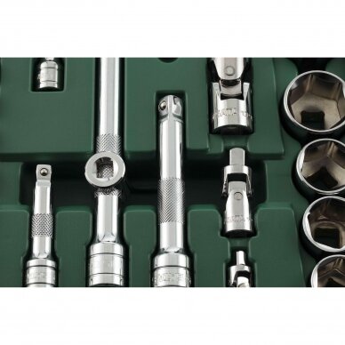 1/4" + 3/8" + 1/2" Galvučių ir raktų rinkinys 124vnt. (SAE & metrinė sistema) 4