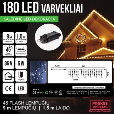 180 LED girlianda varvekliai 9 m BLYKSTĖ SPC CL6 (šiltai balta) 180 LED girlianda varvekliai 9 m BLYKSTĖ SPC CL6 (šiltai balta)