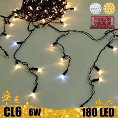 180 LED girlianda varvekliai 9 m BLYKSTĖ SPC CL6 (šiltai balta) 1