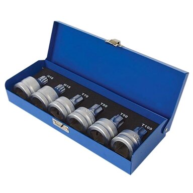 3/4" Galvučių su antgaliais rinkinys (TORX, SPLINE) 6vnt. 3/4" Galvučių su antgaliais rinkinys (TORX, SPLINE) 6vnt.