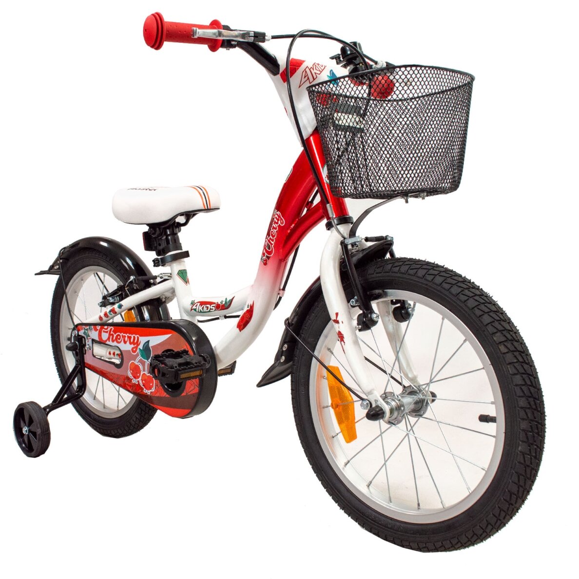 4KIDS Cherry 16" // 1G, dydis 9.5" (24 cm), V-Brake ir Kojinis stabdžiai, plieninis (raudona/balta) 1 4KIDS Cherry 16" // 1G, dydis 9.5" (24 cm), V-Brake ir Kojinis stabdžiai, plieninis (raudona/balta) 1