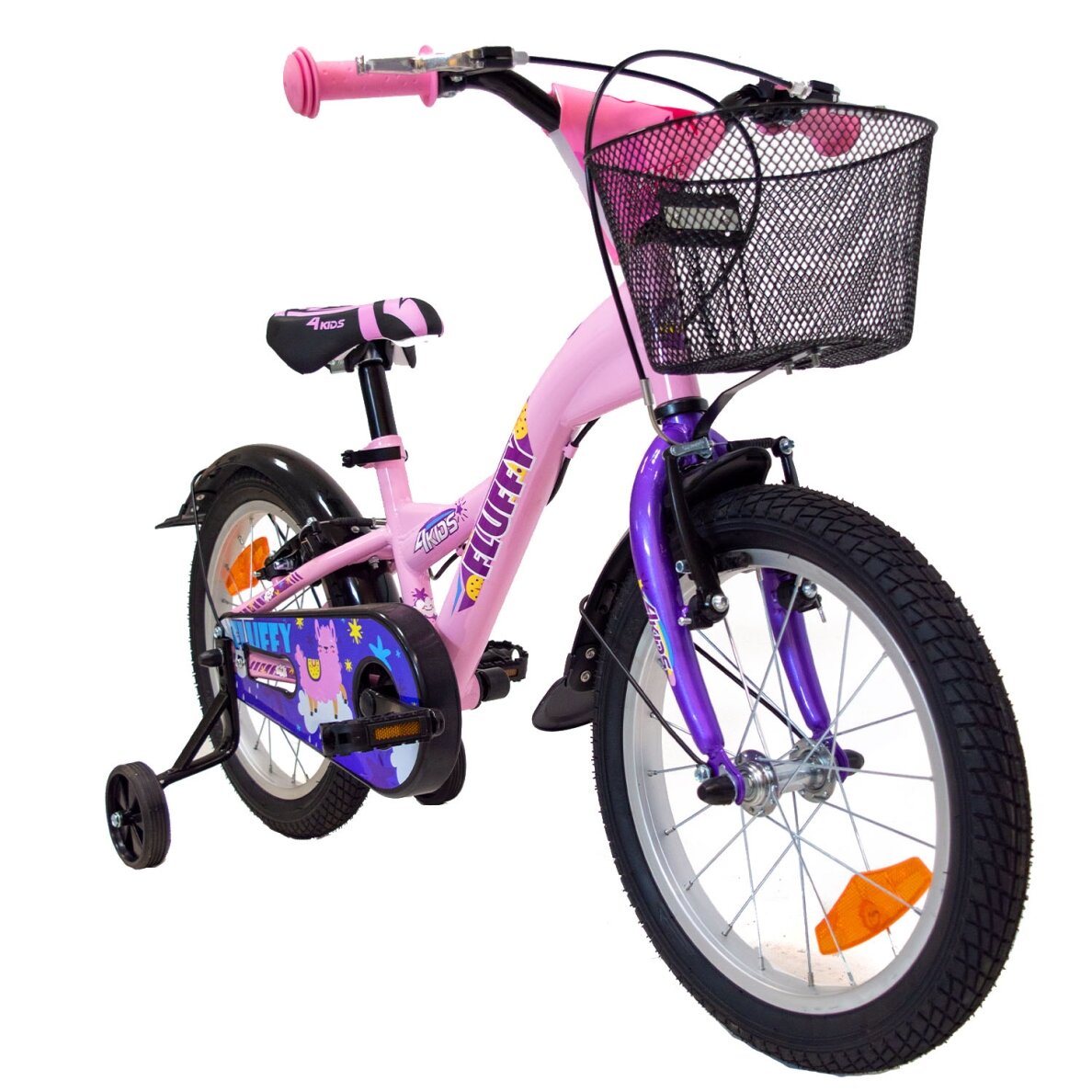 4KIDS Fluffy 16" // 1G, dydis 9.5" (24 cm), V-Brake ir Kojinis stabdžiai, plieninis (rožinė) 3