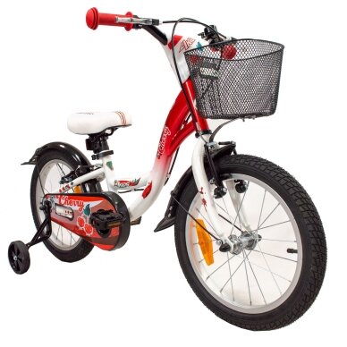 4KIDS Cherry 16" // 1G, dydis 9.5" (24 cm), V-Brake ir Kojinis stabdžiai, plieninis (raudona/balta) 1