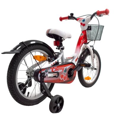 4KIDS Cherry 16" // 1G, dydis 9.5" (24 cm), V-Brake ir Kojinis stabdžiai, plieninis (raudona/balta) 2