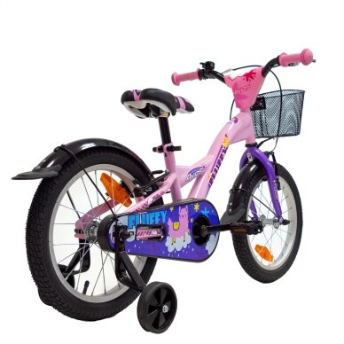 4KIDS Fluffy 16" // 1G, dydis 9.5" (24 cm), V-Brake ir Kojinis stabdžiai, plieninis (rožinė) 1 4KIDS Fluffy 16" // 1G, dydis 9.5" (24 cm), V-Brake ir Kojinis stabdžiai, plieninis (rožinė) 1