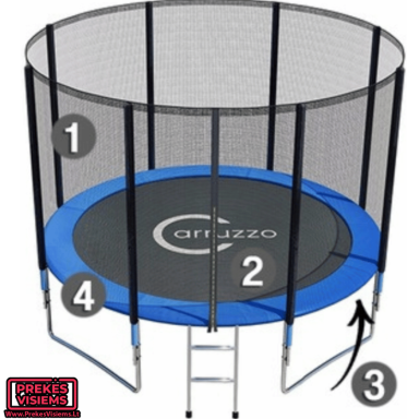 Batutas 360cm Carruzzo su tinklu ir kopėčiomis Batutas 360cm Carruzzo su tinklu ir kopėčiomis