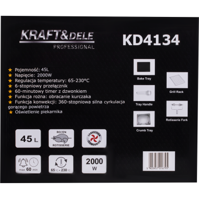 Elektrinė orkaitė 45 l 2000 W su iešmu ir priedais KD4134 8