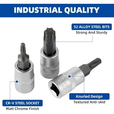 Galvučių su antgaliu rinkinys 1/4" (T-10-T-60)(torx) 9vnt. Galvučių su antgaliu rinkinys 1/4" (T-10-T-60)(torx) 9vnt.