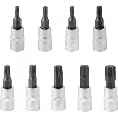 Galvučių su antgaliu rinkinys 1/4" (T-10-T-60)(torx) 9vnt. 2