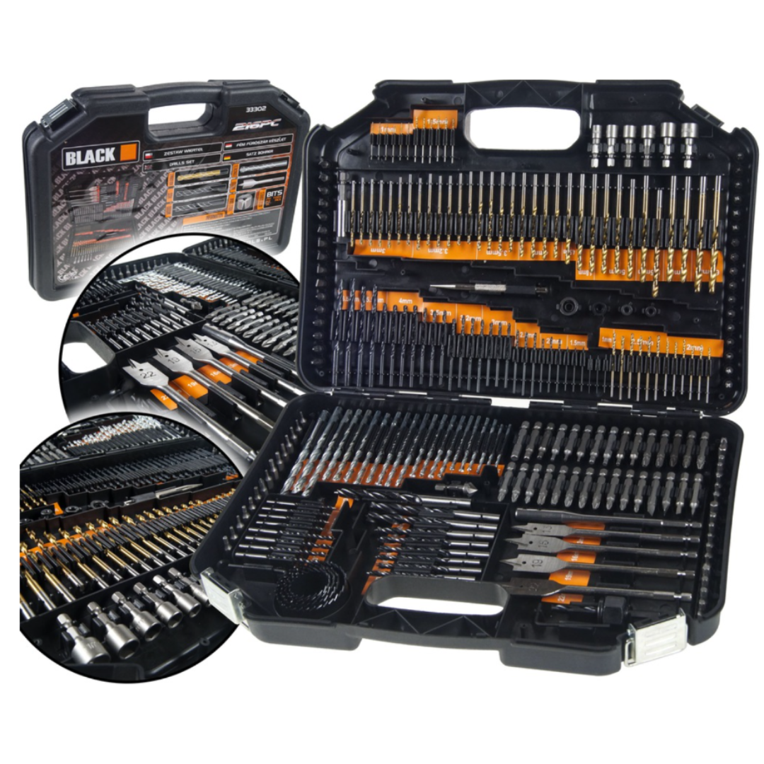 Grąžtų rinkinys BLACK 216 dalių, 33302
