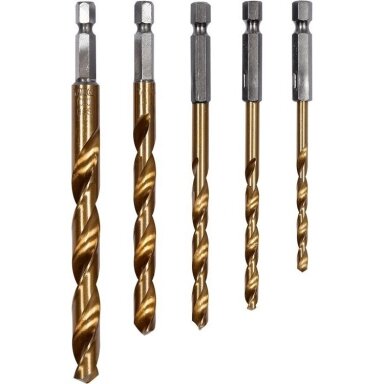 Grąžtų rinkinys HSS 1/4" (5vnt)(titano) 4.0-10.0mm Grąžtų rinkinys HSS 1/4" (5vnt)(titano) 4.0-10.0mm