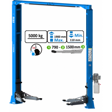 Hidraulinis keltuvas su mech. saugumo fiksatoriais 5t (vienpusis fiksavimas/asimetrinis) 380V Hidraulinis keltuvas su mech. saugumo fiksatoriais 5t (vienpusis fiksavimas/asimetrinis) 380V