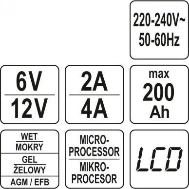 Įkroviklis akumuliatoriui elektroninis 6/12V 2/4A 200Ah 5