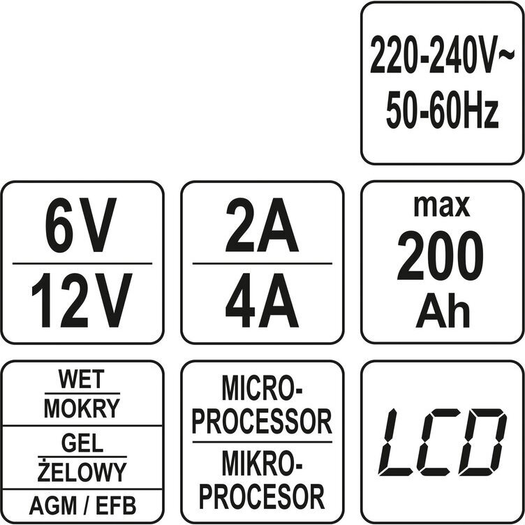 Įkroviklis akumuliatoriui elektroninis 6/12V 2/4A 200Ah 5