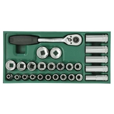 Padėklas. Galvučių rinkinys 1/2" 26vnt. Padėklas. Galvučių rinkinys 1/2" 26vnt.