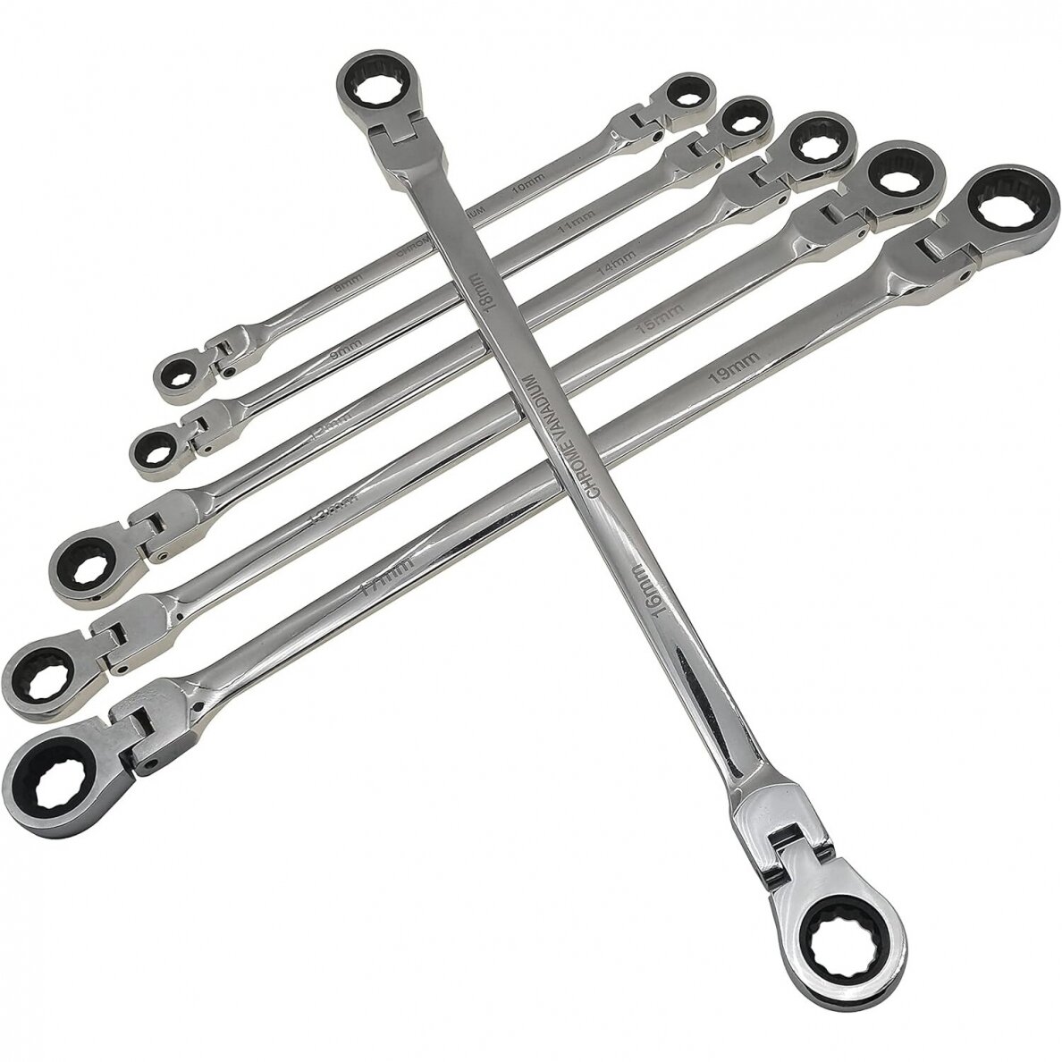 Prailg. raktų su lanksčia terkšle rinkinys 5vnt. (8-19mm) 1 Prailg. raktų su lanksčia terkšle rinkinys 5vnt. (8-19mm) 1