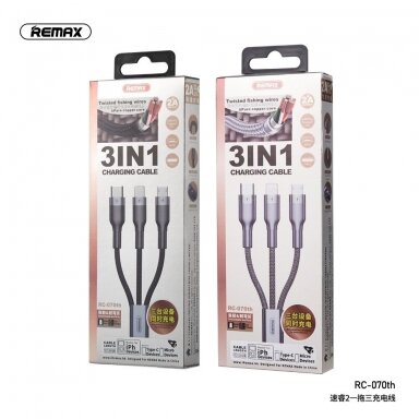 Remax RC-070th 3IN1 Lightning, Micro USB, C tipo greitasis įkrovimas Remax RC-070th 3IN1 Lightning, Micro USB, C tipo greitasis įkrovimas