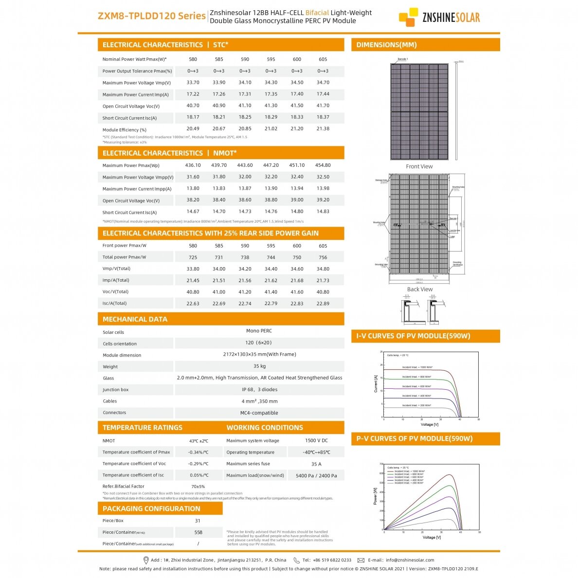 Saulės modulis 600W ZNSSHINE BIFACIAL ZS600W-SR 2 Saulės modulis 600W ZNSSHINE BIFACIAL ZS600W-SR 2