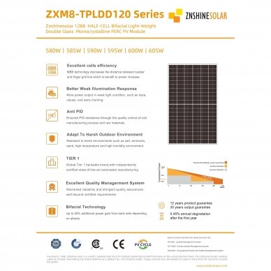 Saulės modulis 600W ZNSSHINE BIFACIAL ZS600W-SR 1 Saulės modulis 600W ZNSSHINE BIFACIAL ZS600W-SR 1