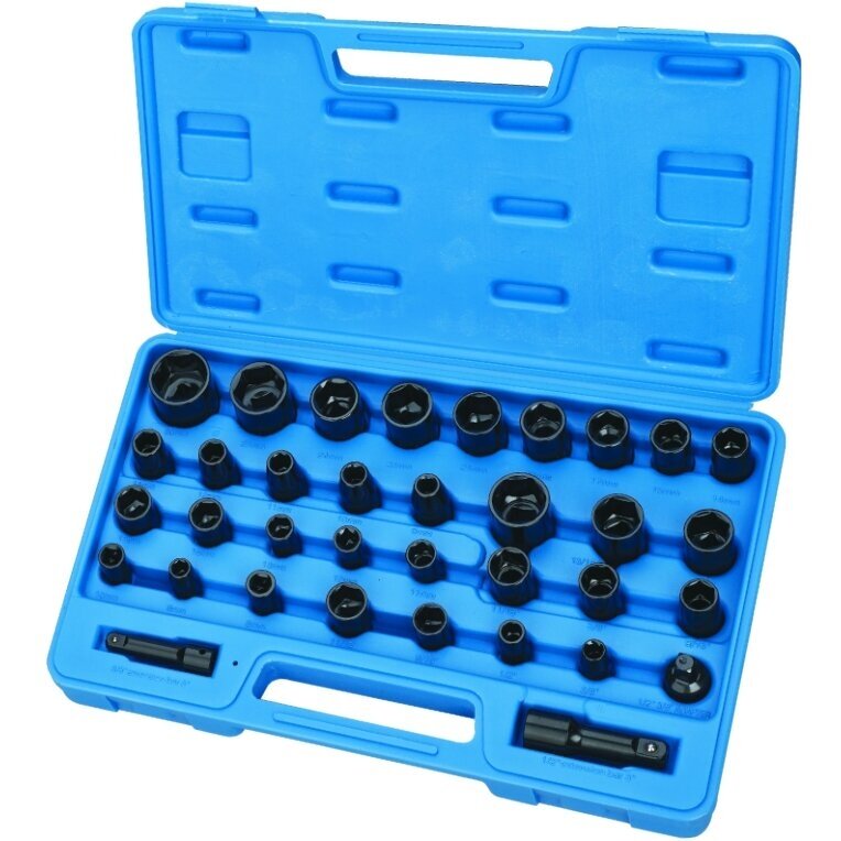 Smūginių galvučių rink. 1/2"+3/8" (8-27mm+3/8"-1")(35vnt)(Colinė sistema) Smūginių galvučių rink. 1/2"+3/8" (8-27mm+3/8"-1")(35vnt)(Colinė sistema)