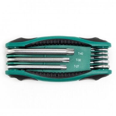 Sulankstomų TORX raktų rinkinys 8vnt. (TT9-T40) su kiauryme 1 Sulankstomų TORX raktų rinkinys 8vnt. (TT9-T40) su kiauryme 1