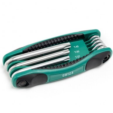 Sulankstomų TORX raktų rinkinys 8vnt. (TT9-T40) su kiauryme 3 Sulankstomų TORX raktų rinkinys 8vnt. (TT9-T40) su kiauryme 3