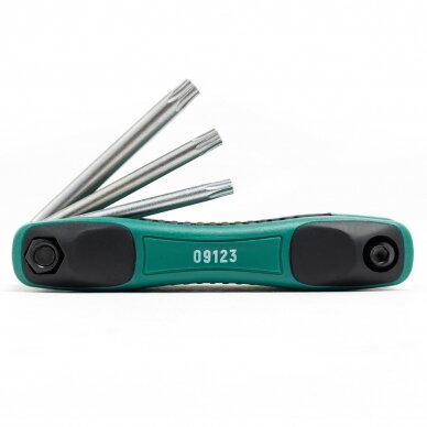 Sulankstomų TORX raktų rinkinys 8vnt. (TT9-T40) su kiauryme 5 Sulankstomų TORX raktų rinkinys 8vnt. (TT9-T40) su kiauryme 5