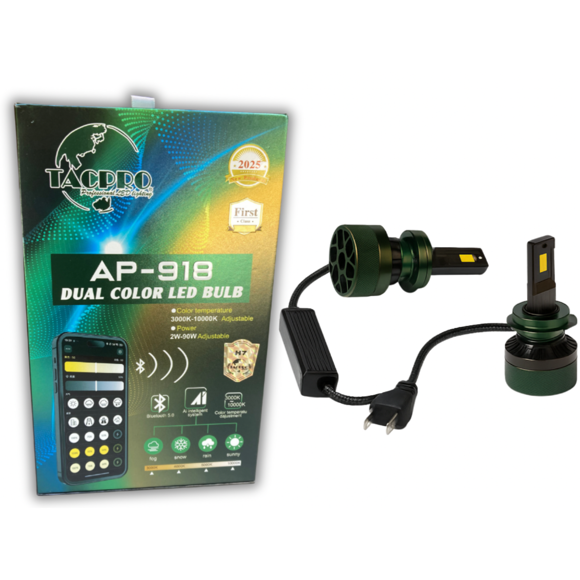 TACPRO AP-918 H7 dviejų spalvų LED lemputės TACPRO AP-918 H7 dviejų spalvų LED lemputės