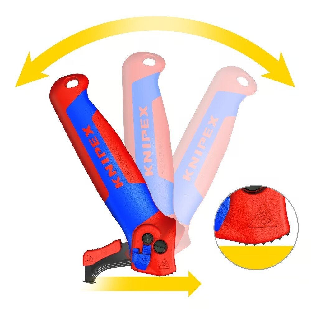Terkšlinis kabelio nužievinimo peilis su kreipiančiąją KNIPEX 2 Terkšlinis kabelio nužievinimo peilis su kreipiančiąją KNIPEX 2