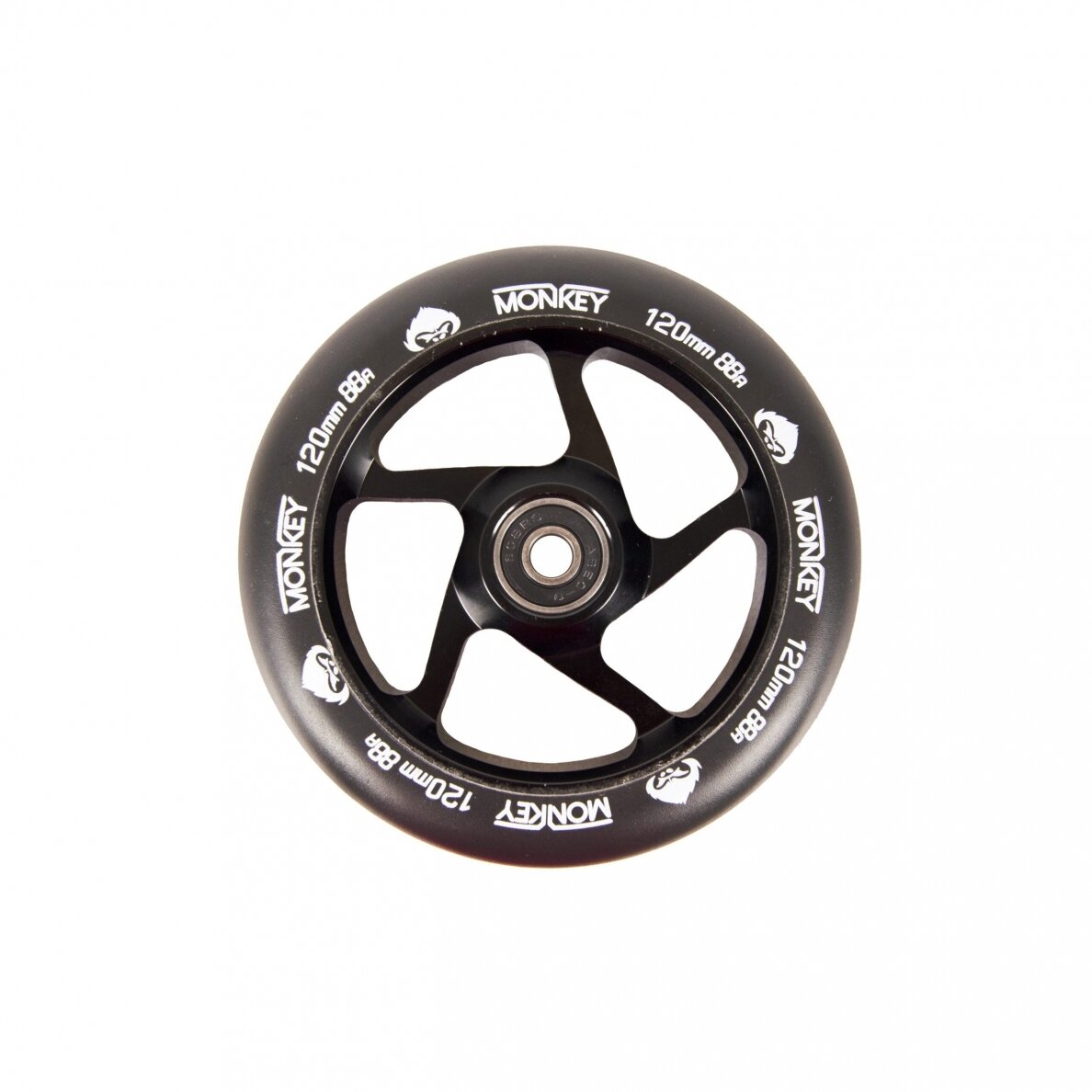 Triukinio paspirtuko ratukas Monkey 5-spoke black on black 120mm Triukinio paspirtuko ratukas Monkey 5-spoke black on black 120mm
