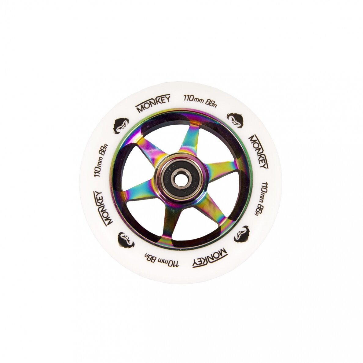 Triukinio paspirtuko ratukas Monkey 5-spoke white on neochrome 110mm