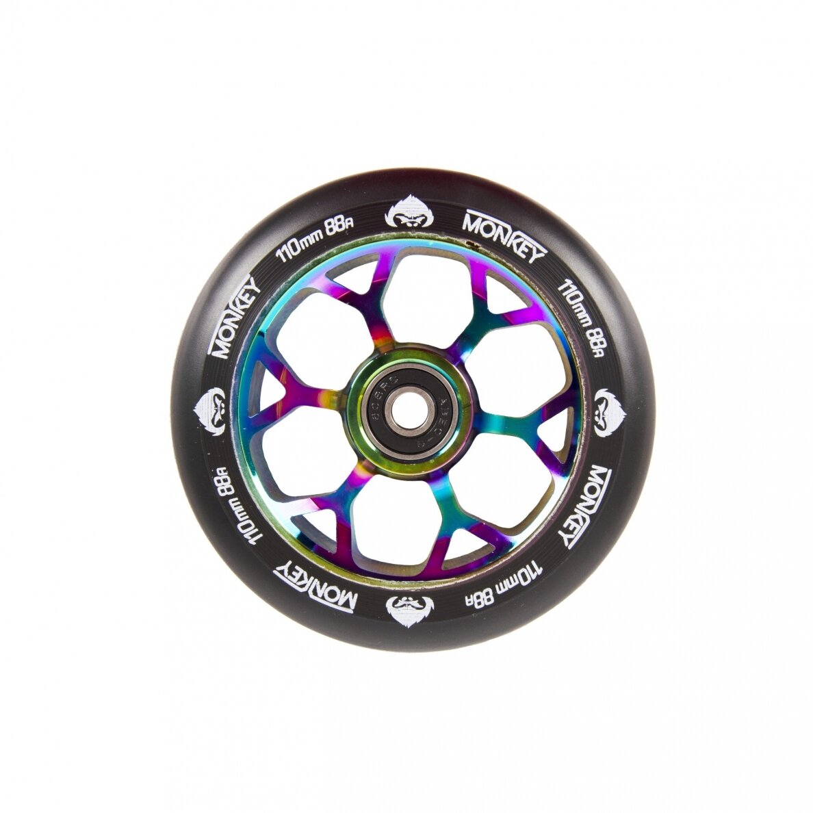 Triukinio paspirtuko ratukas Monkey Spider black on neochrome 110mm
