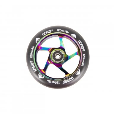 Triukinio paspirtuko ratukas Monkey 5-spoke black on neo-chrome 120mm Triukinio paspirtuko ratukas Monkey 5-spoke black on neo-chrome 120mm