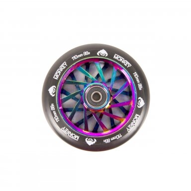 Triukinio paspirtuko ratukas Monkey double spokes black on neochrome 110mm Triukinio paspirtuko ratukas Monkey double spokes black on neochrome 110mm