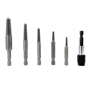 Užlūžusių varžtų išsukėjų rinkininys 1/4" HEX 6vnt. (smulkus sriegis) 1 Užlūžusių varžtų išsukėjų rinkininys 1/4" HEX 6vnt. (smulkus sriegis) 1